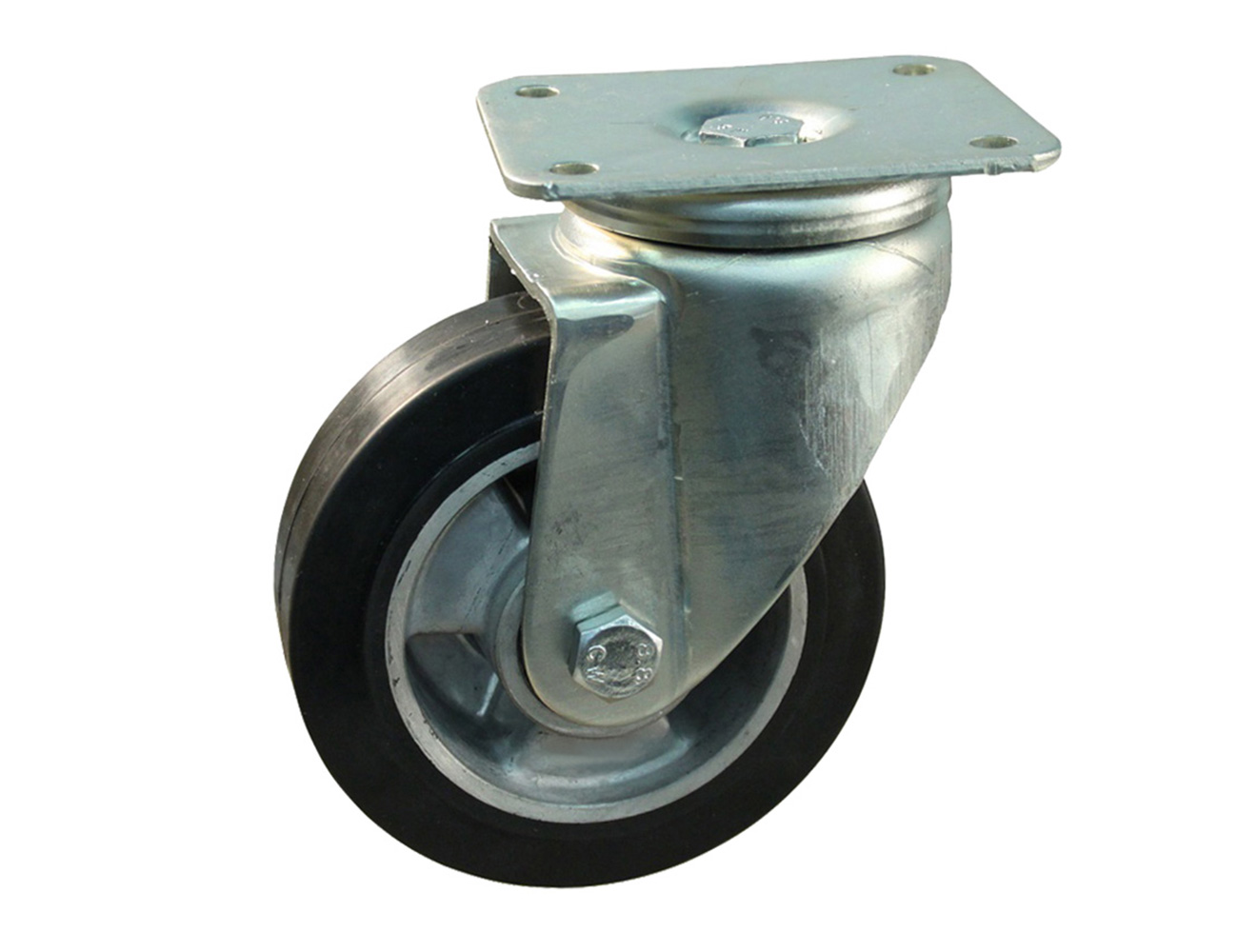 Heavy-duty swivel castor - rubber tyre on aluminium rim