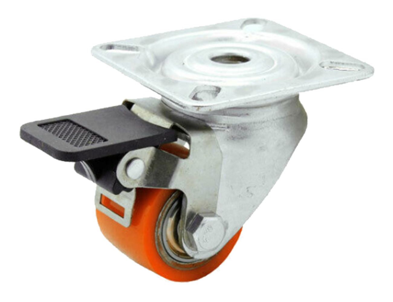 Mini heavy-duty apparatus swivel castors with brake - mounting plate