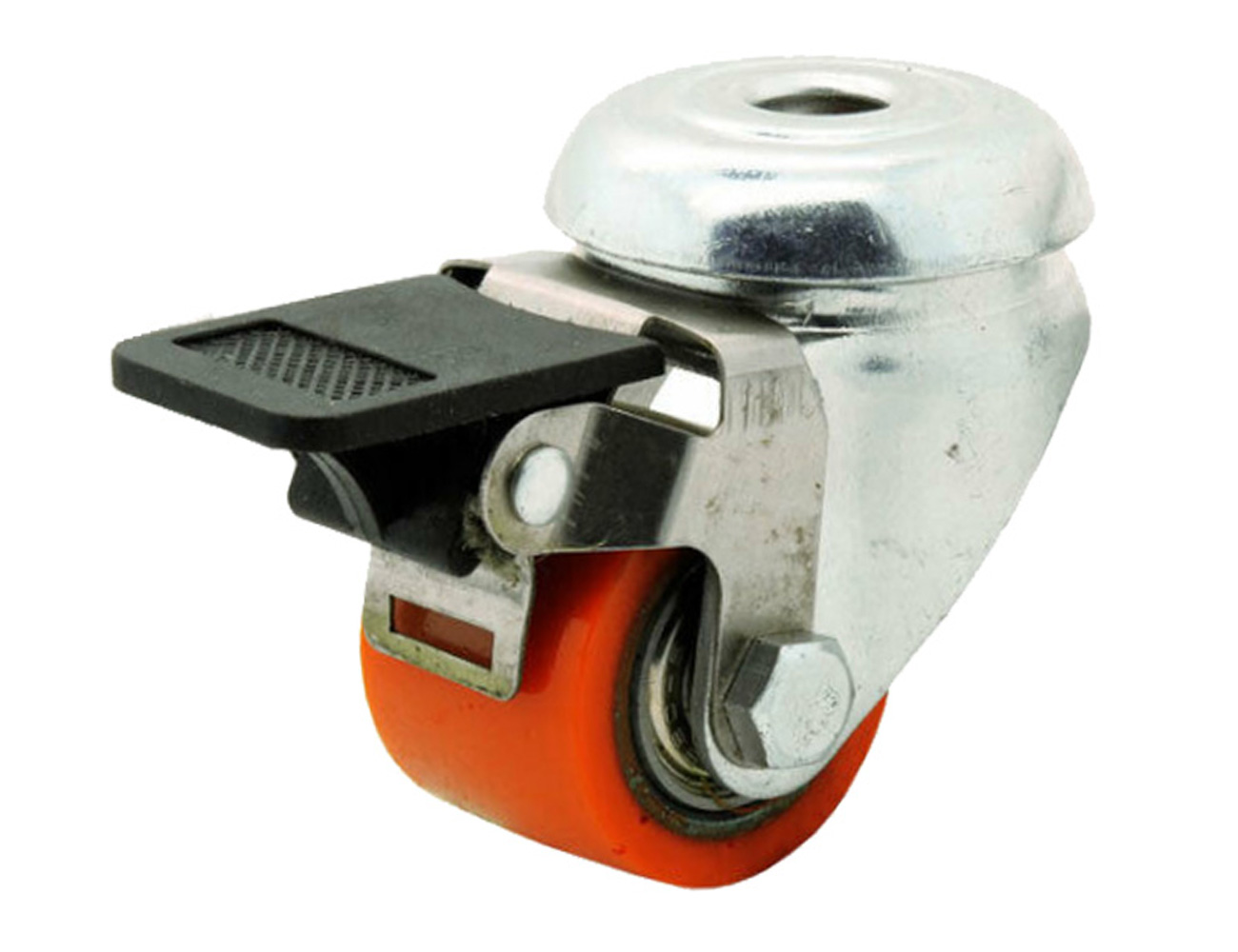Mini heavy-duty apparatus swivel castors with brake - centre mounting hole