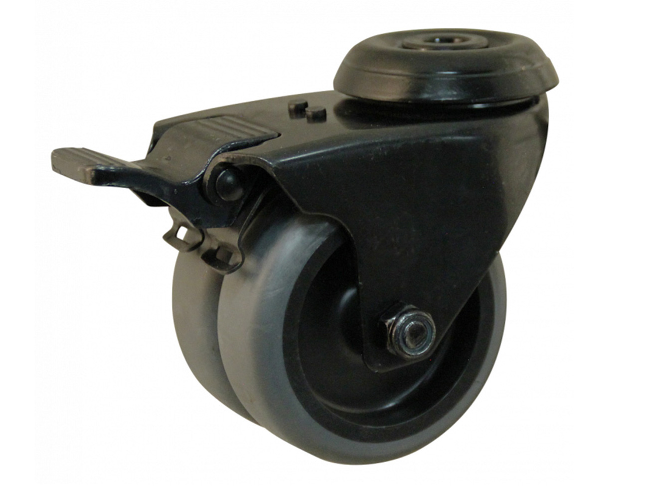 Apparatus double swivel castors with brake - centre mounting hole – black